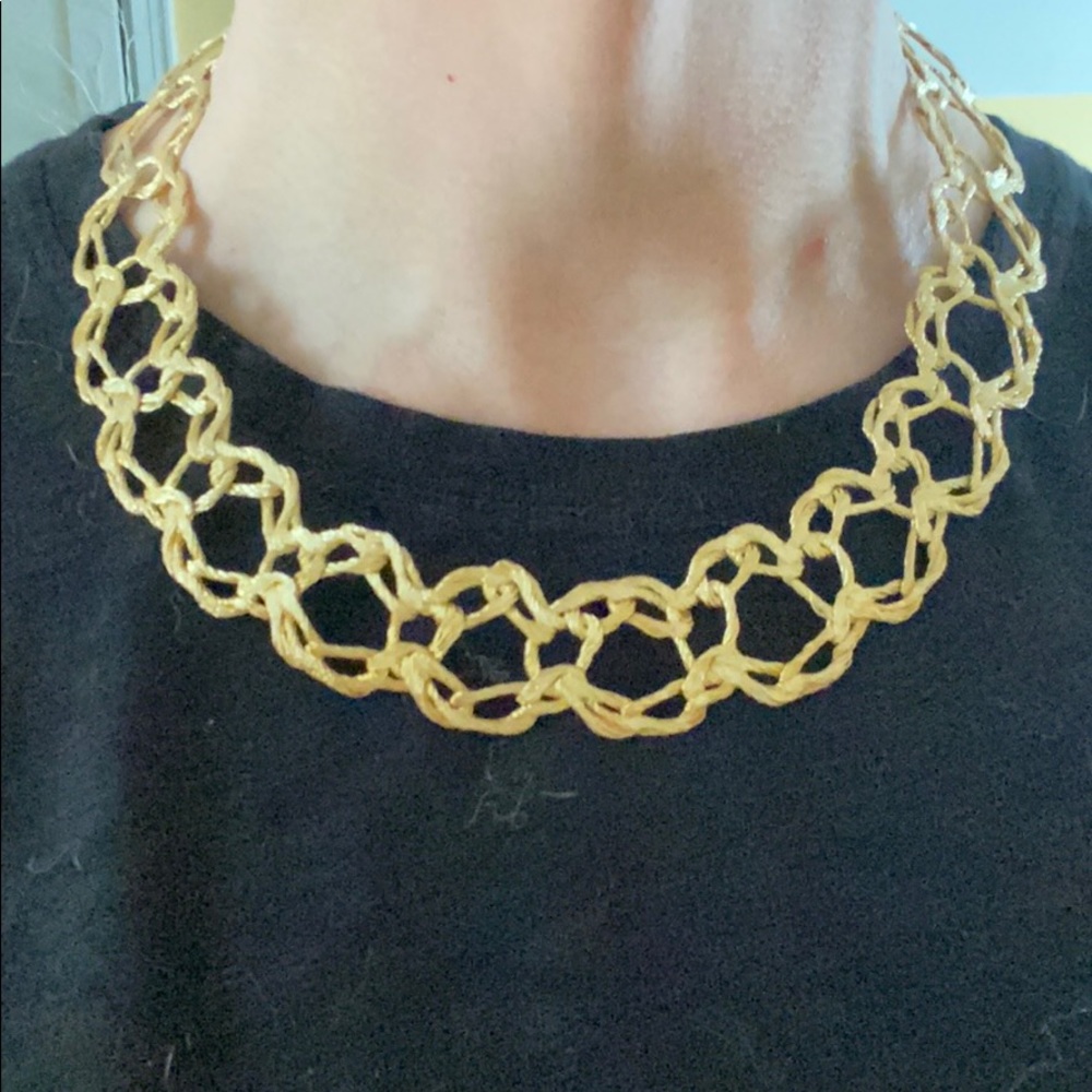 Braided goldtone metal open weave necklace 18”
